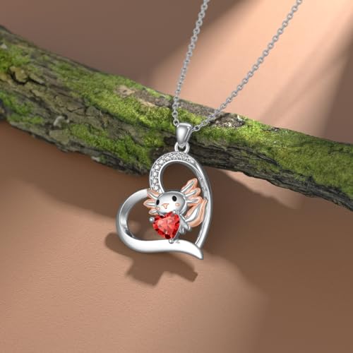 Axolotl Necklace for Women 925 Sterling Silver Natural Garnet Heart Axolotl Pendant Animal Jewelry Mothers Day Gifts for Mom3
