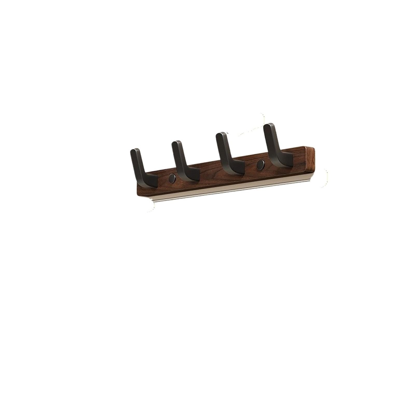 HRXEXSBAM Walnut Wood Wall Mount Coat Rack, Rustic Heavy Duty Entryway Hooks for Clothes Towels Keys(4 Black Hooks)