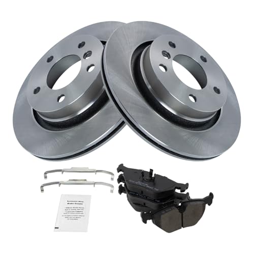 Image of TRQ Rear Brake Pad and Rotor Set Semi Metallic Solid Rotors | For 2000 BMW 323i 323Ci 328Ci 1999-2000 328i
