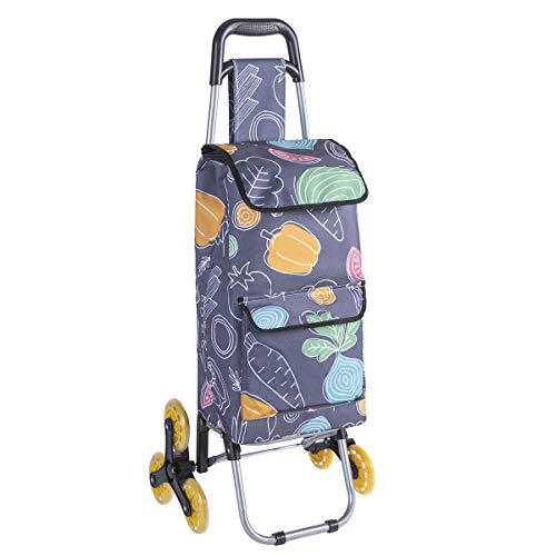 Chariot de Course, Poussette de marché Isotherme 6 Roues Motifs légumes avec Poches extérieures de Rangement 43L