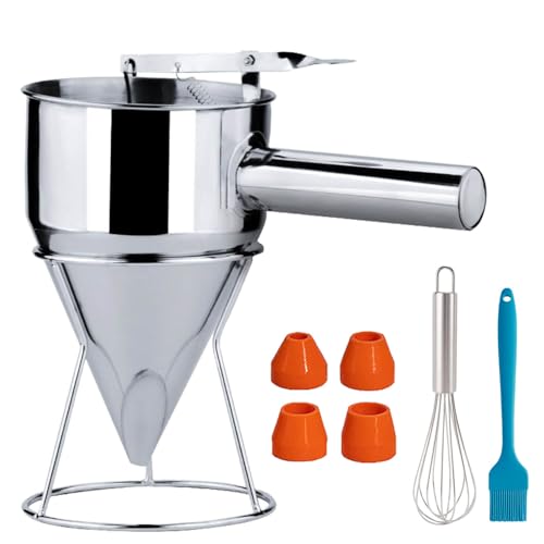 20oz Stainless Steel Pancake Batter Dispenser, Funnel Cake Dispenser with Squeeze Handle and Bracket, Pancake Dispenser for Pancakes, Cupcakes, Takoyaki and Baked Goods (20 oz)