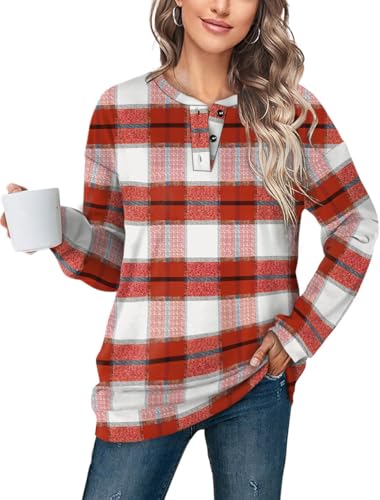 Image of OFEEFAN Womens Casual Sweatshirts Henley Button Up Long Sleeve Tunic Tops