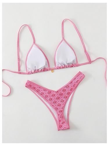 MakeMeChic Women's Bikini Sets Floral Print Spaghetti Strap High Cut Swimsuit Beachwear2