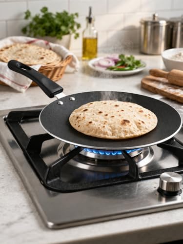 Image of Non-Stick Concave Tawa 23 cm 3mm Thick Heavy Base Induction & Gas Compatible Multi-Purpose Flat Pan for Roti, Chapati,Paratha, Dosa, Uttapam