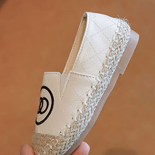 XinYiQu Mocassins femininos sem cadarço em couro PU para meninas, Bege, 9.5 Toddler