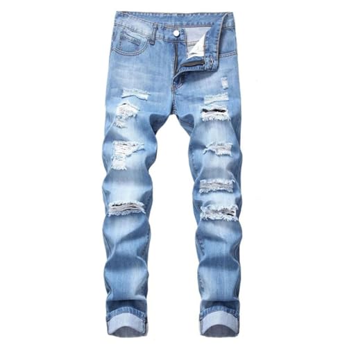 Men's Fashion Slim Fit Straight Leg Patchwork Jeans Retro Hip Hop Ripped Hole Denim Pants2