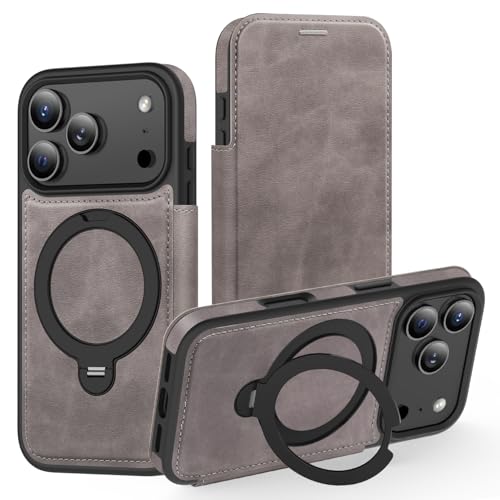Coque iPhone 17 Pro Max avec support rotatif magnétique 360 antichoc grise