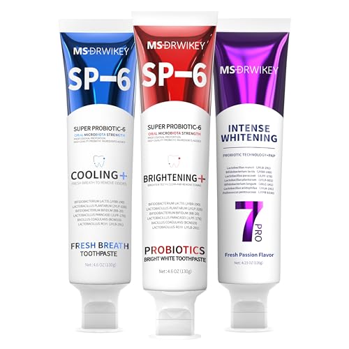 MSDRWIKEY SP-6 Toothpaste Cooling Fresh Breath and Popping 7-Pro Whitening Toothpaste Bundle | 6 Probiotics for Oral Health Fluoride-Free Safe for Enamel Deep Whitening & Freshness
