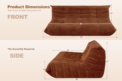 Image of Bean Bag Chair,Giant Beanbag Chairs for Adults,Comfy Large Fireside Chair Lazy Sofa,Corduroy Bean Bag Lounger with Memory Foam Filled,Floor Sofa Couch for Home,Living Room (Brown, 3-Seater)