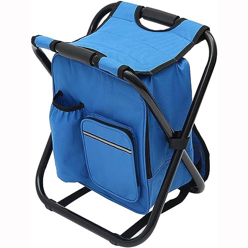 バックパックチェア 椅子付きリュック折りたたみチェア付 座れるリュック 防水保温保冷パック 耐荷重150kg 多機能 キャンプ/釣り/ハイキング/ピクニックなどに最適 (ブルー)