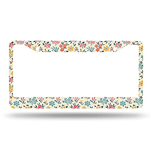 Beabes Pretty Floral Pattern Unique Retro Flower Novelty Folk License Plate Cover Car Tag Holder Metal License Plate Frame For Us Vehicles Standard #TOP1