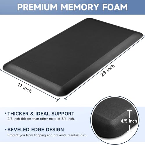 Image of 4 /5 Inch Thick Kitchen Mats for Floor, StepRite Kitchen Rug for Standing Desk, Non-Slip, Thicker, Stain Resistant, Water Resistant, Comfort Anti Fatigue Floor Mat for Home, Kitchen, Office - Black
