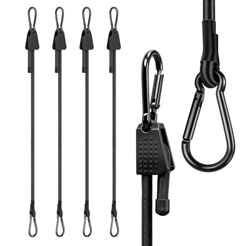 Lot de 4 Tendeurs Élastiques avec Crochets Réglables Tendeurs en Caoutchouc avec Crochet avec Mousqueton pour Camping Tentes et Activités de Plein Air Moto