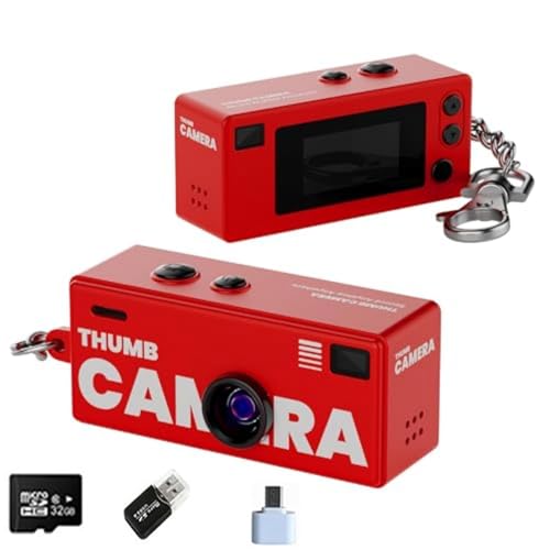 Mini Camera Keychain, Retro Portable Thumb Camera, Mini Digital Camera, 1080P 130° Wide Angle Pocket Video Camcorder, for Travel Vlog Recording (Red)