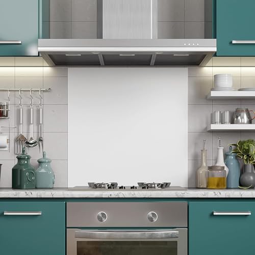 BELOFAY 6mm Tempered Glass Splashbacks for Cookers Toughened Glass Heat Resistant Splashback for Kitchen Oven (White Glass 50x60 cm)