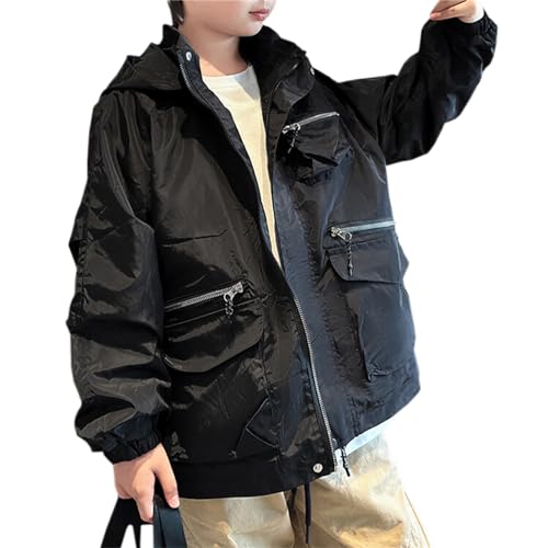 Cromoncent Boys' Polar Fleece Lined Hooded Jacket with Zipper Pockets, 4-14 Years
