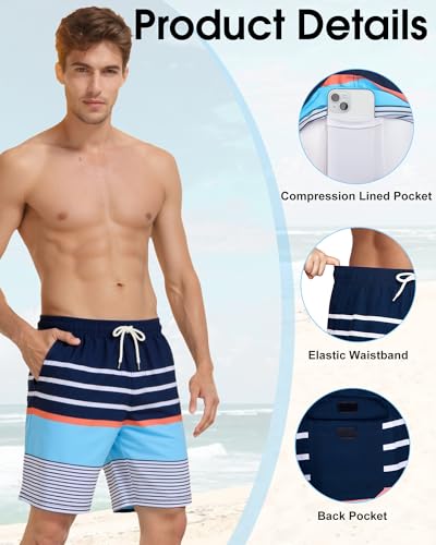 Image of Mens Swim Trunks with Compression Liner 2 in 1 Quick Dry Swimming Shorts Swimwear Bathing Suits with Pockets