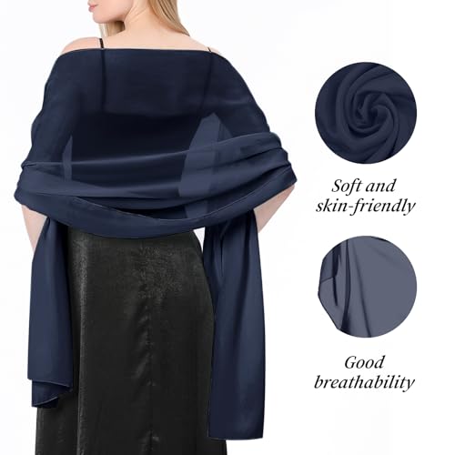 lifwimner Stola Damen Halstuch Chiffon Sommer Schal Damen Festliche Stola für Abendkleid oder Brautkleid Hochzeit Scarf (Marine)