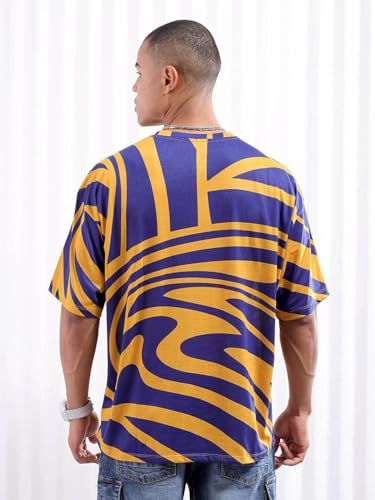 Image of THE INDIAN GARAGE CO Men Cotton Oversized Abstract Printed Round Neck Tshirt