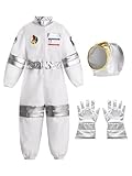 VEXOOM Astronaut Costume for Kids Space Suit for Boys Girls Flight Jumpsuit Halloween Coostumes with Helmet, Gloves, Name Tag M