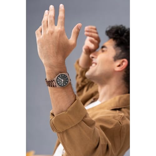 Image of Fastrack Vyb Nimbus with Quartz Analog Black Dial Brown Zinc Alloy Strap Watch for Men - FV30043QM01W