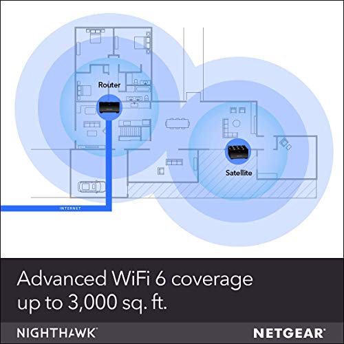 Image of Netgear Nighthawk Whole Home Mesh WiFi 6 System (MK62) - AX1800 Router with 1 Satellite Extender, Coverage up to 3,000 sq. ft. and 25+ Devices, MK62 (12 gigabits per Second, Dual Band)