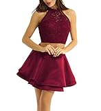 YiZYiF Women Girls Two Pieces Short Prom Gowns Lace Appliques Homecoming Dresses Burgundy 4