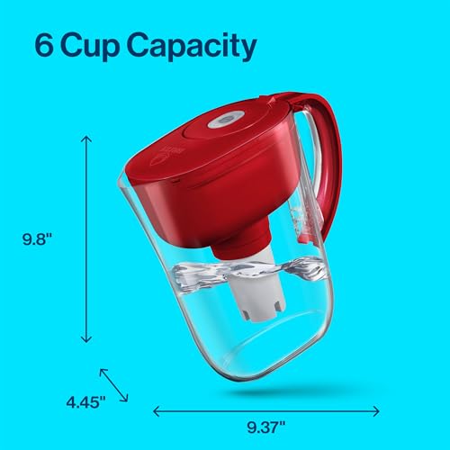 Brita Water Filter Pitcher for Tap and Drinking Water with 1 Standard Filter, Lasts 2 Months, 6-Cup Capacity, BPA Free, Red