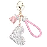 Fawziya Keychain Bling Heart Women's Keyrings & Keychains With Tassel Wristlet-Pink