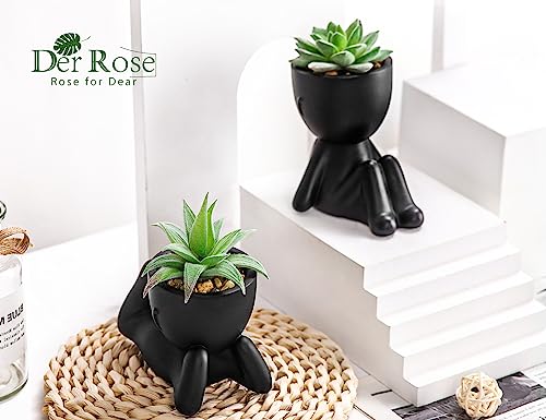 Der Rose Set of 2 Fake Plants Artificial Succulent Plants for Office Desk Accessories Black Bathroom Home Room Aesthetic Decor Indoor - Image 3