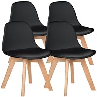 Kids Desk Chair Faux Leather Cushioned Upholstered, Small Play Chair Mid-Back for Toddlers Children Armless with Plastic Backrest, Soft Padded Seats, Wooden Legs, Set of 4, Black
