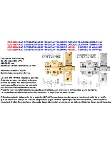 Fac seguridad 946-rp - Cerrojo/80 bombillo 70mm uve niquel
