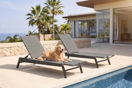 Image of PURPLE LEAF Outdoor Lounge Chair 3D Textilene Rust-Free Frame Moon Basalt