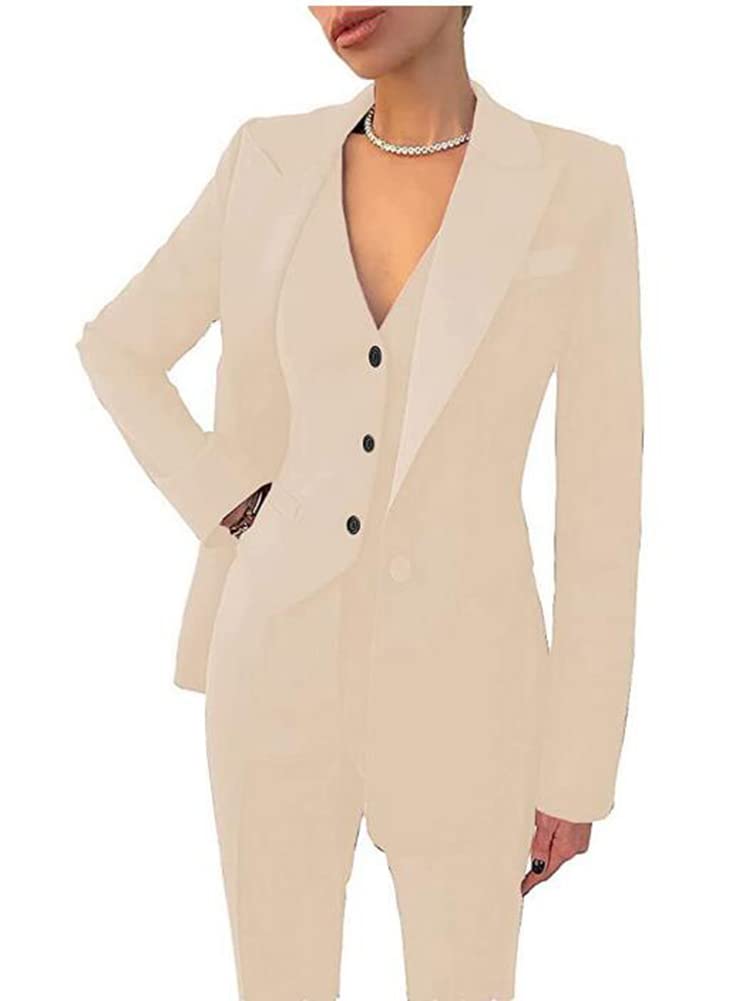 Leader of the Beauty Women's 3 Piece Office Work Blazer Vest Pants Business Pants Suit Set Prom Party Suit Champagne