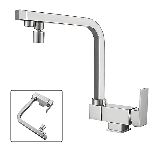 Grifo Cocina Abatible 3 Vías Latón Níquel Cepillado
