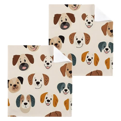 PaChyLuu 6 Pack Cute Dog Faces Cotton Washcloths Highly Absorbent Face Cloth Reusable Body Towels, Gentle for Sensitive Skin, 12 x 12 Inch
