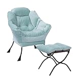 Vliekcy Lazy Chair with Ottoman, Modern Lounge Chair with Armrests and a Side Pocket, Leisure Sofa Chair, Accent Comfy Reading Chair for Bedroom, Living Room, Office,Green