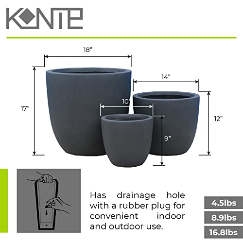 Image of Kante Set of 3 Charcoal Concrete Bowl Round Planters for Modern Home