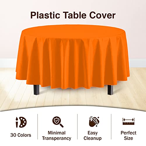 Image of Party Solids Orange Round Plastic Tablecloth - 84 Inch, Pack of 24