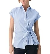 Hixiaohe Womens Sleeveless Button Down Shirts Casual Striped Collared Tank Tops Front Tie Waist O...