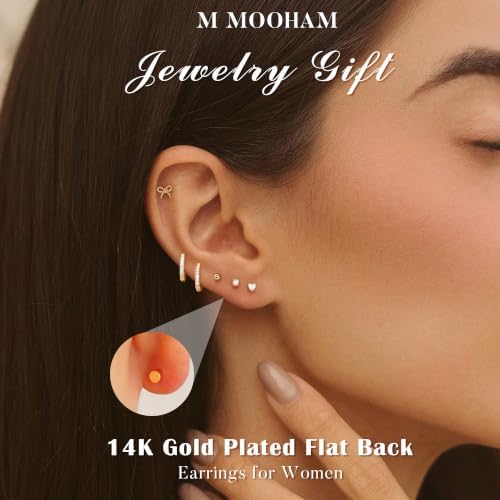 M MOOHAM Flat Back Earring for Women Teen Girls, Hypoallergenic Earrings - 1