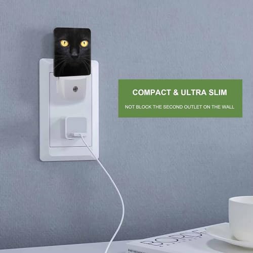 Image of LED Night Light,Black White Cat Face Close Up Crop LED Night Light Plug into Wall with Dusk to Dawn Light Sensor White Energy Efficient Nightlight for Bedroom Hallway Living Room Kitchen