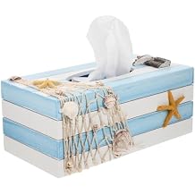 Beavorty Tissue Box Cover Rectangular Wooden Napkin Holder for Living Room Bedroom Office Beach Themed Decor 9.45X4.72X3.62 Inches