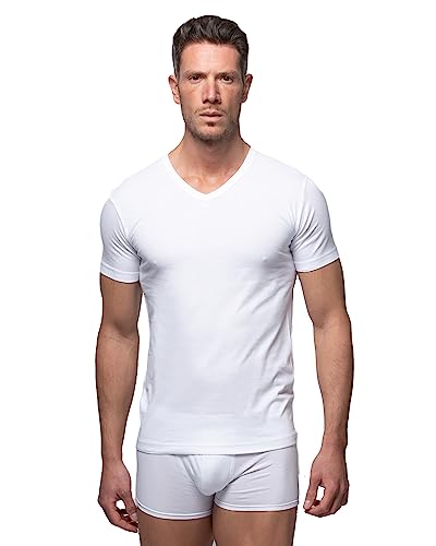 Abanderado Camiseta de manga corta y cuello pico Esenciales Algodón 100% Hombre x1, Blanco, M