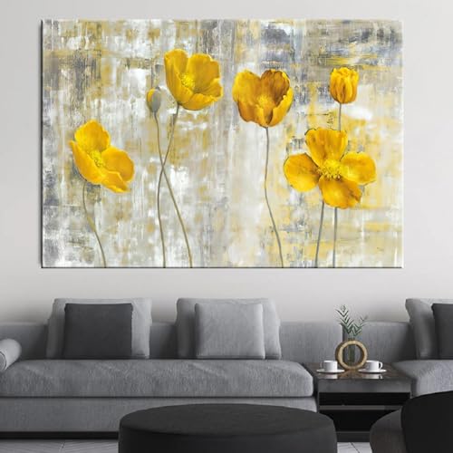 Affiches et impressions fleurs art abstrait déco salon moderne tableau jaune 80x120