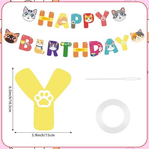 Image of Super Cat Birthday Decorations Cat Themed Happy Birthday Banner Cartoon Cute Cat Paw Print Happy Birthday Decor for Kids Boys Girls Adults and Pets Baby Shower Party Supplies
