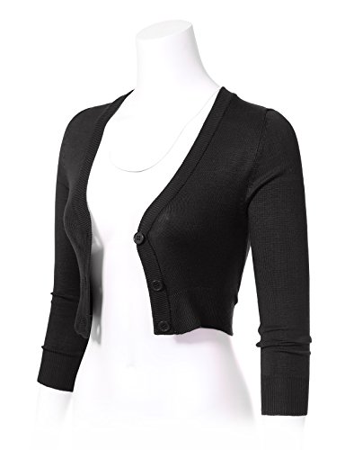 Women's Solid Button Down 3/4 Sleeve Cropped Bolero Cardigans Xl Black Co129 #TOP2