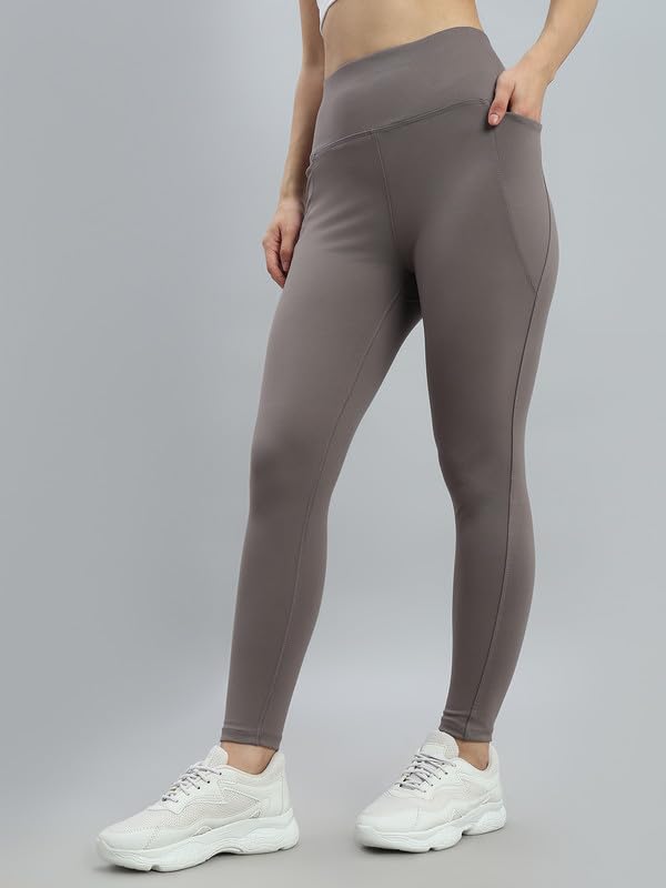 Image of GO COLORS Solid Nylon Stretch Ankle Length Training Tights | High Rise, Side Pockets