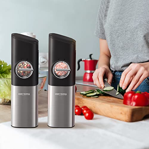 Rechargeable Gravity Salt And Pepper Grinder Set - Stainless Steel Electric Pepper Grinder With Charging Base, Usb Type-C Cable, Adjustable Coarseness Automatic Electric Pepper Mill With Led Light #TOP6