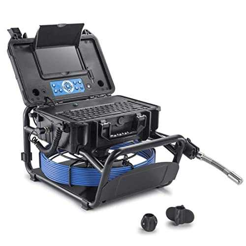 Cámaras de alcantarillado para inspección de tuberías de drenaje, CCD de 23 mm con LED, monitor LCD de 7", cable de fibra de vidrio de 40 m (130 pies), teclado inalámbrico, litio recargable, contador Cover